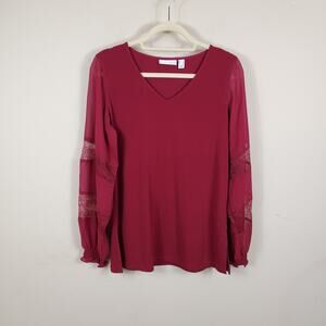 4/$25 Susan Graver Red Crochet Sleeve Blouse S